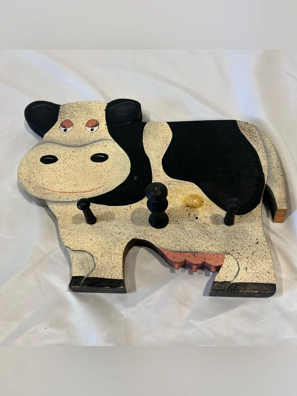 Hand Painted Wooden Cow Wall Peg Rack